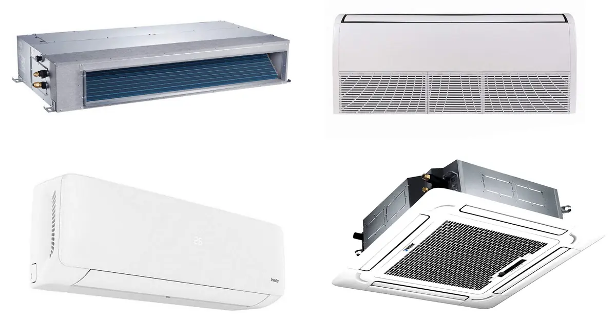 Equipos de aire acondicionado de pared, de piso techo, tipo cassette y de ductos